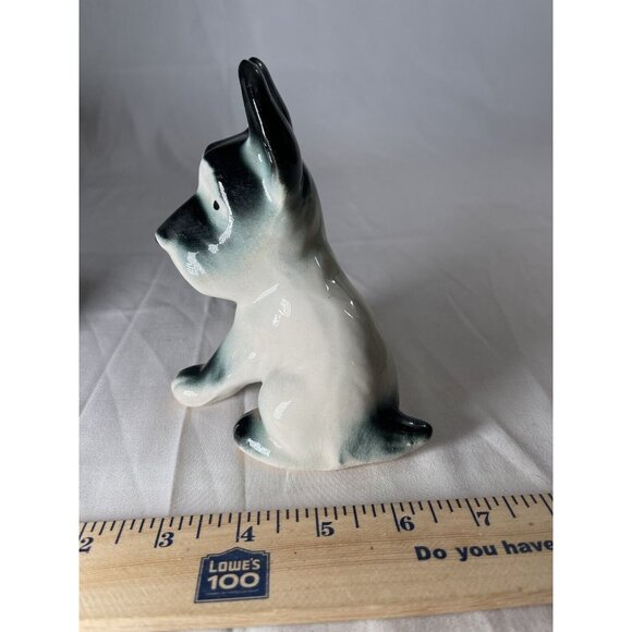 VTG MCM Ceramin Scottie Terrier Dog Black (Green Tint) White Figurine Whtnot #1 - Picture 2 of 5